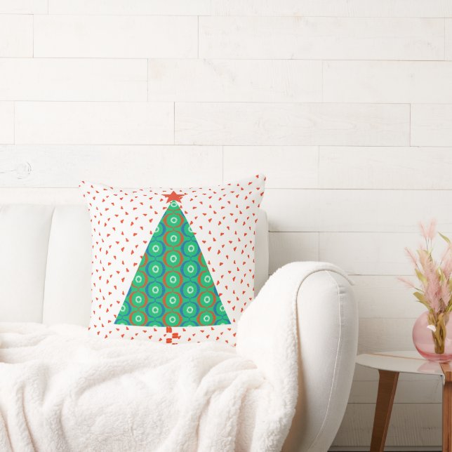 Festive Colorful Patchwork Christmas Tree Throw Pillow (Couch)