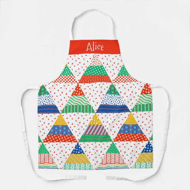 Festive Colorful Patchwork Christmas Triangles Apron (Front)