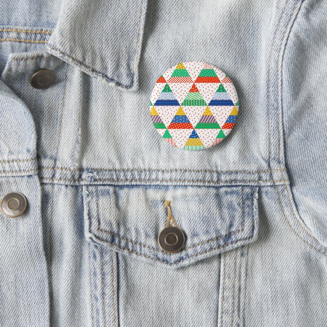 Festive Colorful Patchwork Christmas Triangles Button (In Situ)