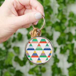 Festive Colorful Patchwork Christmas Triangles Keychain
