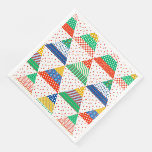 Festive Colorful Patchwork Christmas Triangles Paper Dinner Napkins