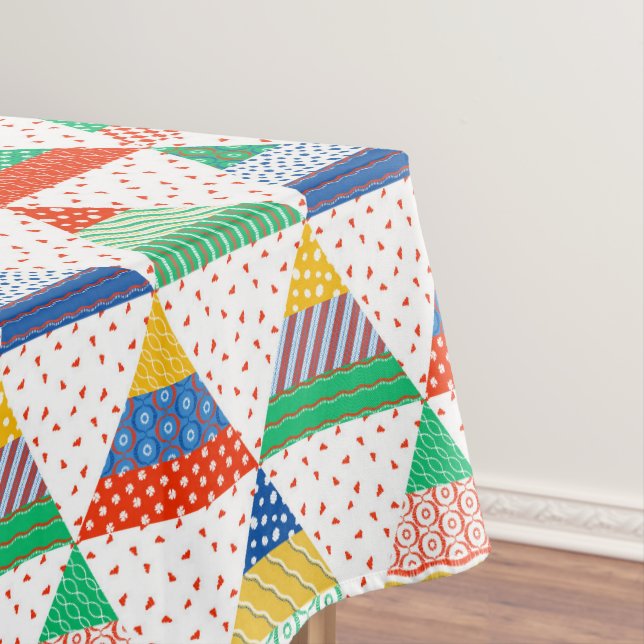 Festive Colorful Patchwork Christmas Triangles Tablecloth (In Situ)