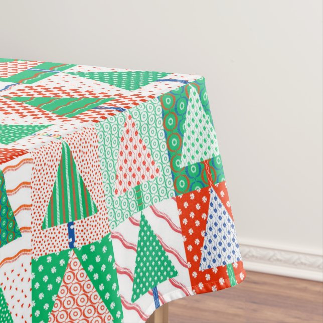 Festive Colorful Patchwork Christmas Triangles Tablecloth (In Situ)
