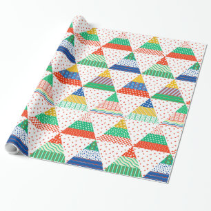 Festive Colorful Patchwork Christmas Triangles Wrapping Paper