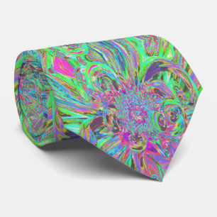 Festive Colorful Psychedelic Dahlia Flower Petals Neck Tie