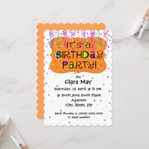 Festive Colorful Streamer Confetti Birthday Party Invitation