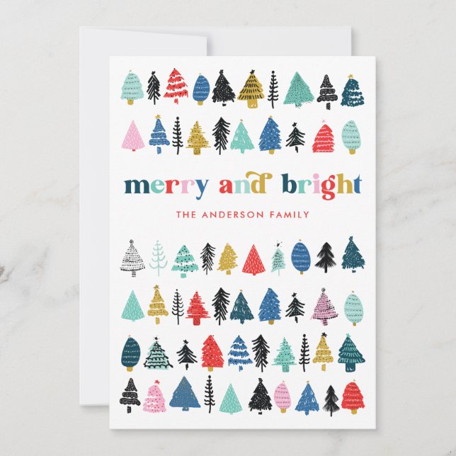 Festive Colorful Trees Holiday Non-Photo Card (Front)