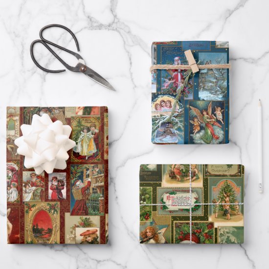 Festive Colorful Vintage Christmas Card Collage