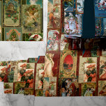 Festive Colorful Vintage Christmas Card Collage Wrapping Paper Sheets<br><div class="desc">Festive and colorful holiday collage featuring vintage Christmas cards from the Victorian era including Santa,  angels,  stars,  seasonal flowers and cheery greetings on dark ruby red,  dark olive green and deep blue backgrounds.</div>