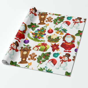 Festive Colorful Vintage Christmas Collage Wrapping Paper