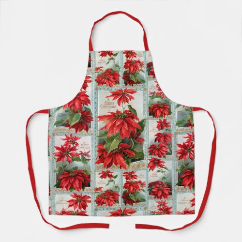 Festive Colorful Vintage Poinsettias Apron