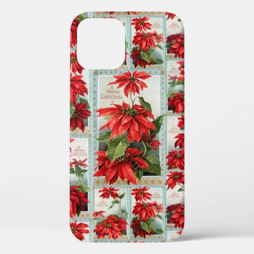 Festive Colorful Vintage Poinsettias iPhone 12 Case