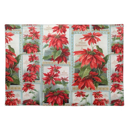 Festive Colorful Vintage Poinsettias Cloth Placemat