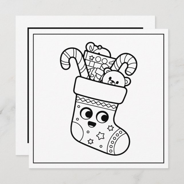 Festive coloring lovers Christmas stocking Holiday Card (Front/Back)