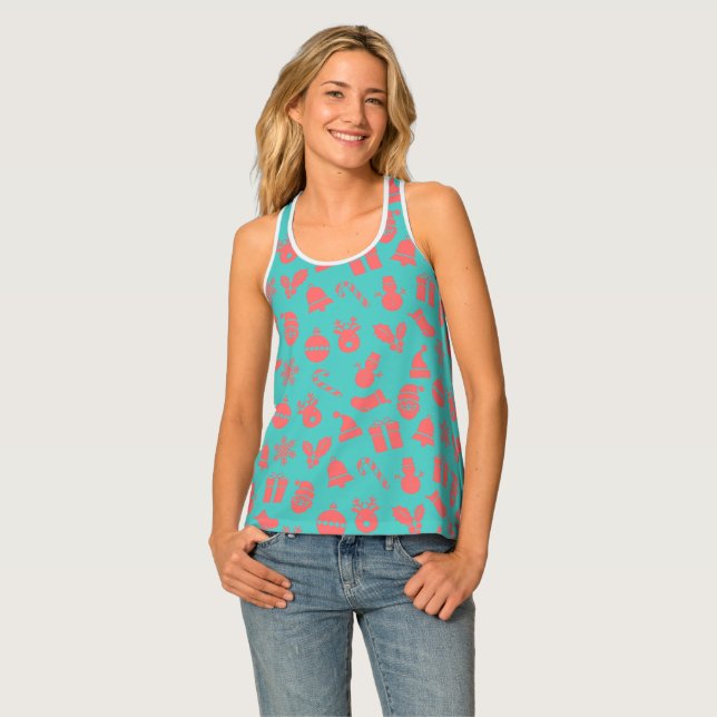 Festive Colourful Christmas Pattern Tank Top (Front Full)