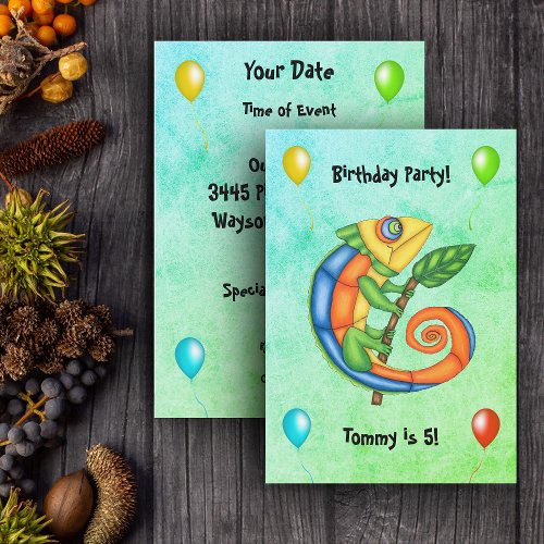 Festive Colourful Fantasy Lizard Balloons Birthday Invitation