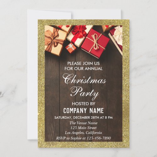 Festive Company Christmas Party Gifts Gold Glitter Invitation