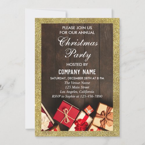 Festive Company Christmas Party Gifts Gold Glitter Invitation