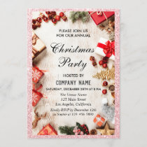 Festive Company Christmas Party Rose Gold Glitter Invitation