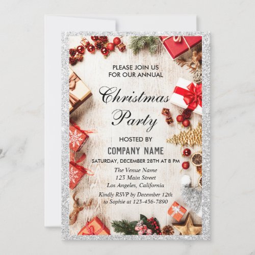 Festive Company Christmas Party Silver Glitter Invitation