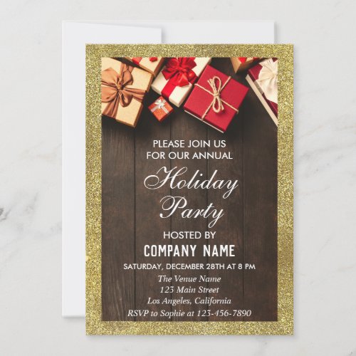 Festive Company Holiday Party Gifts Gold Glitter Invitation