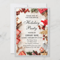 Festive Company Holiday Party White Silver Glitter Invitation