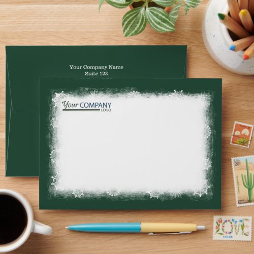 Festive Company Logo Green White Frosty Addressed Envelope