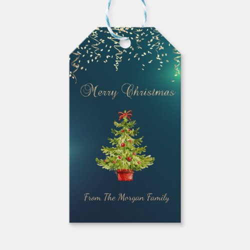 Festive Confetti Christmas Tree Green Gift Tags