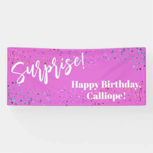 Festive Confetti Surprise Birthday Party Pink Banner