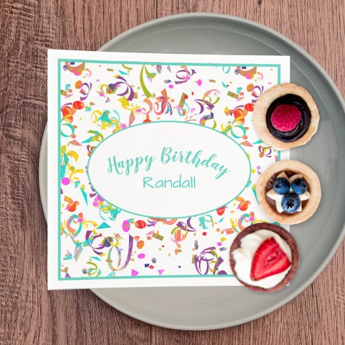 Festive Confetti Toss Happy Birthday Celebration Napkins