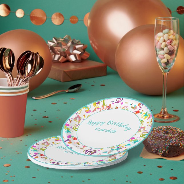 Festive Confetti Toss Happy Birthday Party Paper Plates (Multi)