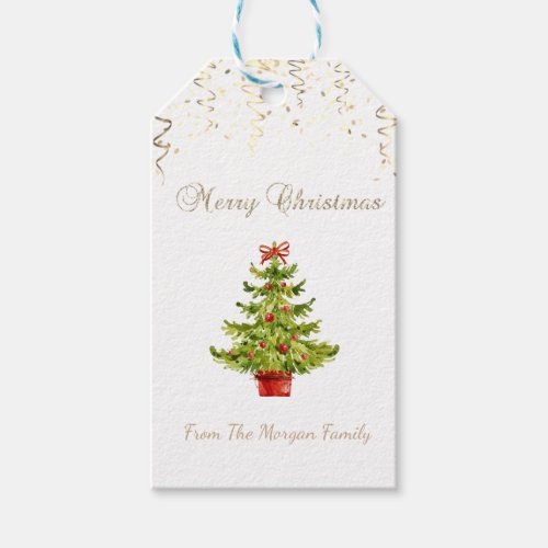 Festive ConfettiWatercolor Christmas Tree Gift Tags