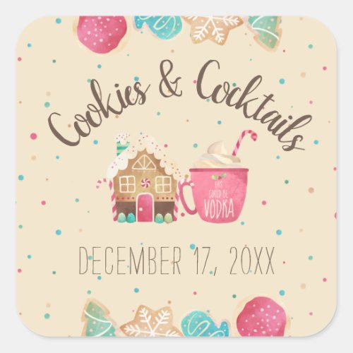 Festive Cookie Exchange Cocktail Party Theme Square Sticker