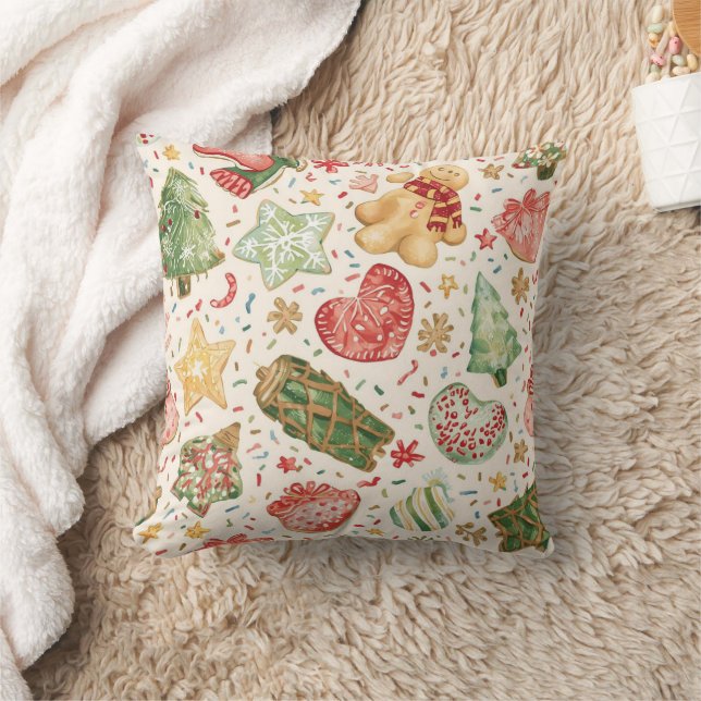 Festive Cookie Parade Pattern | Holiday Cookies Throw Pillow (Blanket)