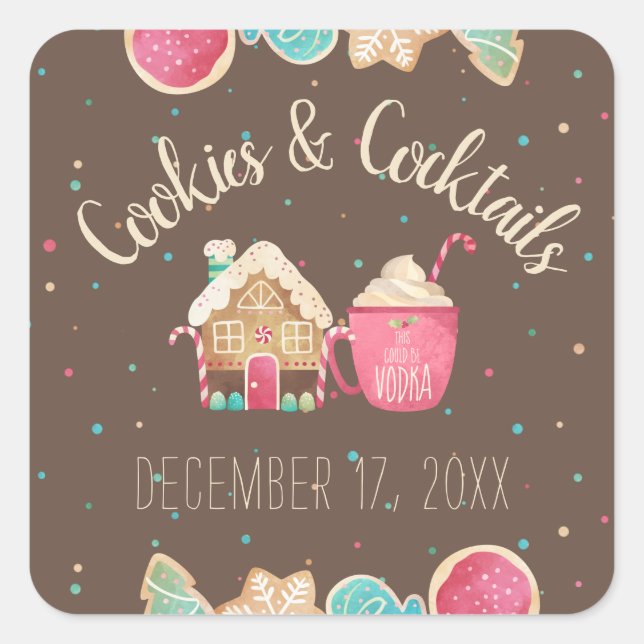 Festive Cookie Swap and Cocktail Party Theme Square Sticker (Front)