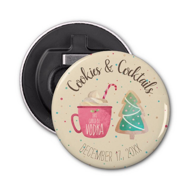 Festive Cookies & Cocktails Christmas Party Theme Bottle Opener (Front)