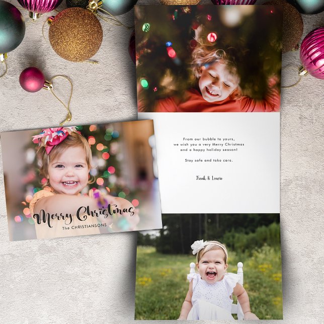 Festive Cool Modern Script Multiphoto Tri-Fold Holiday Card (Creator Uploaded)