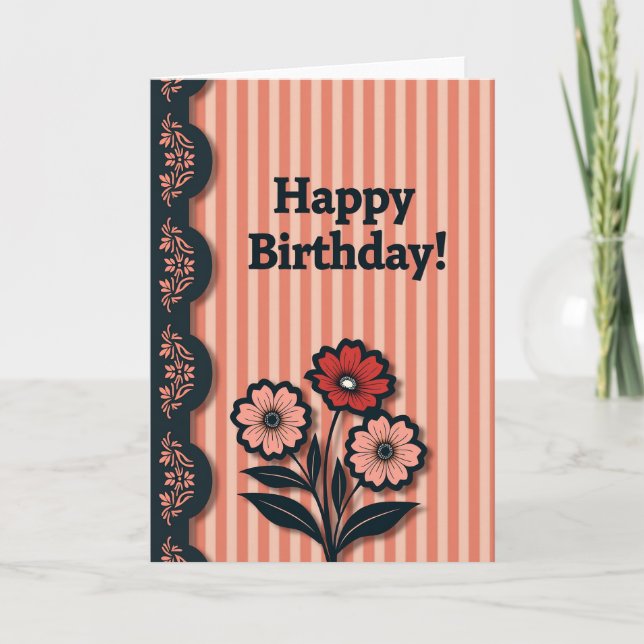 Festive Coral Bloom Card (Front)