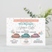 Festive Coral Drive By Baby Shower Parade Invitation (Standing Front)