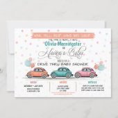 Festive Coral Drive By Baby Shower Parade Invitation (Front)