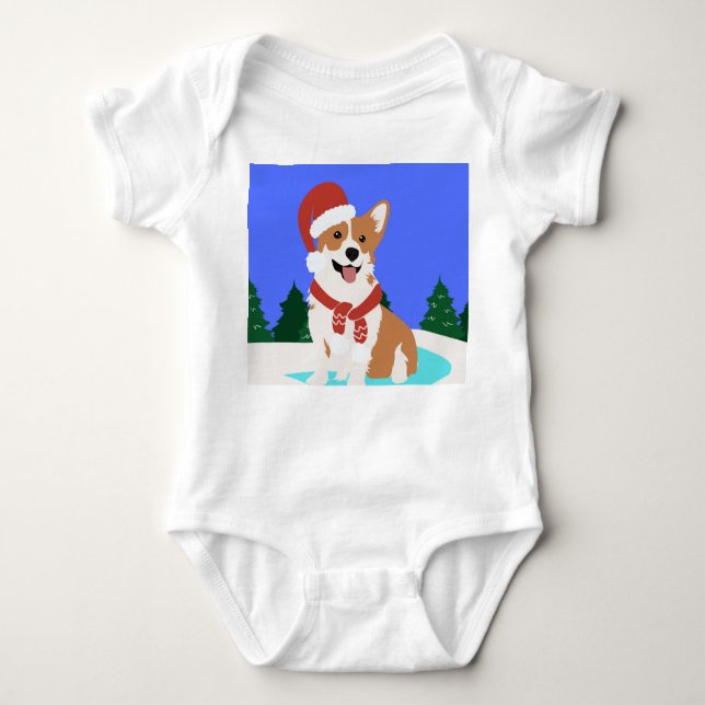 Festive Corgi Baby Bodysuit (Front)