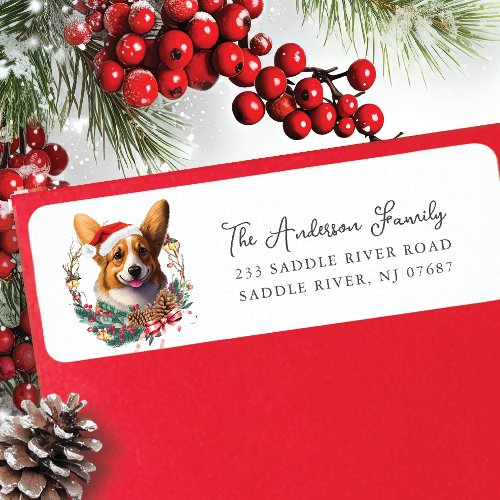 Festive Corgi Dog in Santa Hat  Return Address Label