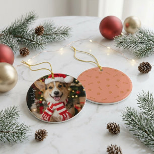 Festive Corgi Santa Hat Christmas Ceramic Ornament
