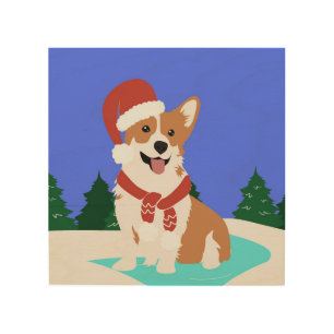 Festive Corgi Winter Wonderland Wood Wall Art