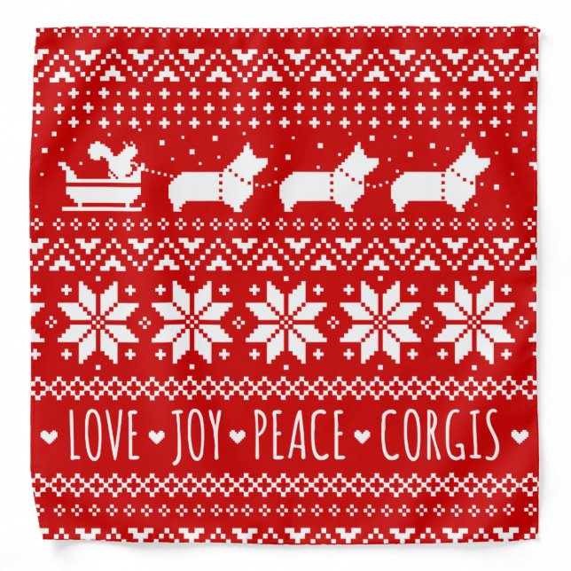Festive Corgis Christmas Holiday Pattern Xmas Bandana (Front)