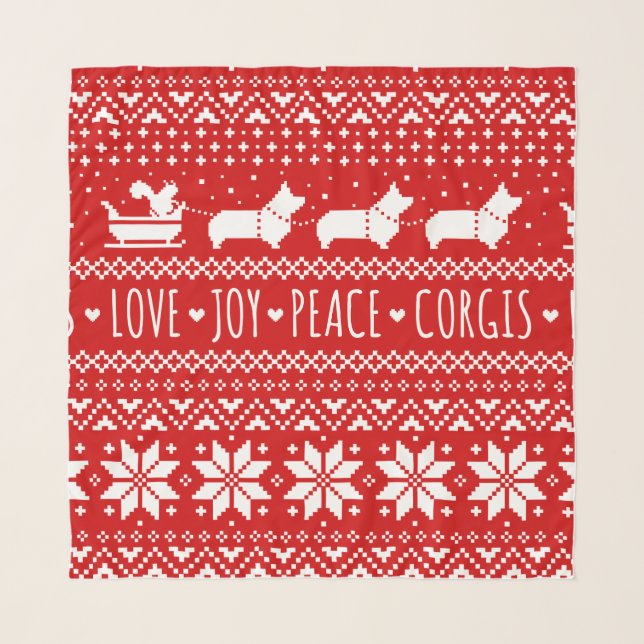 Festive Corgis Christmas Holiday Pattern Xmas Scarf (Front)