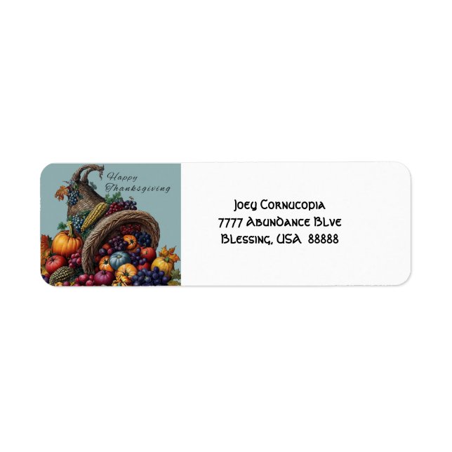 Festive Cornucopia Thanksgiving  Lable Label (Front)