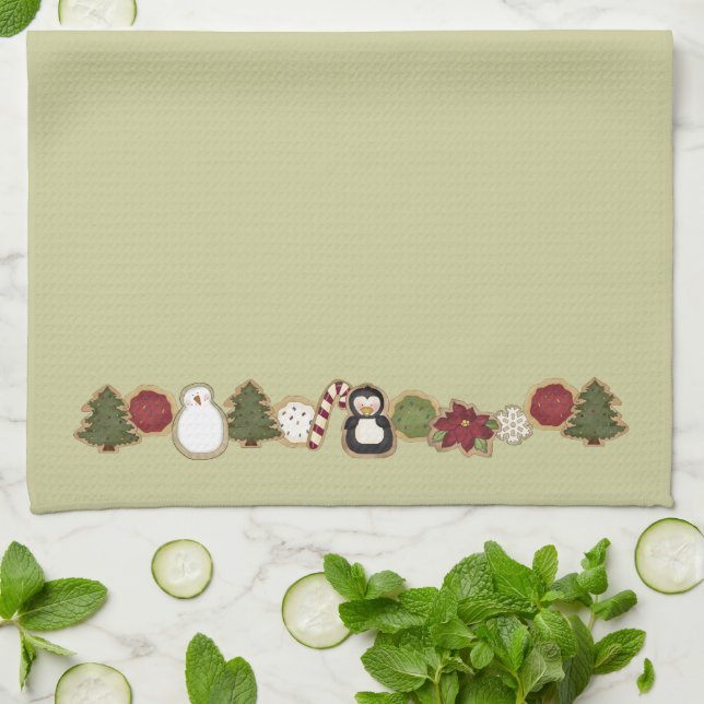 Festive Country Christmas Cookies Kitchen Towel (Folded)