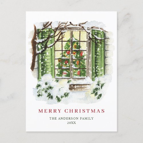 Festive Country Christmas House Greeting Holiday Postcard