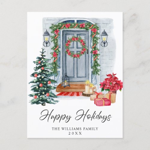 Festive Country Christmas House Greeting Holiday Postcard